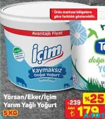 YÖRSAN/EKER/İÇİM YARIM YAĞLI YOĞURT 5 KG